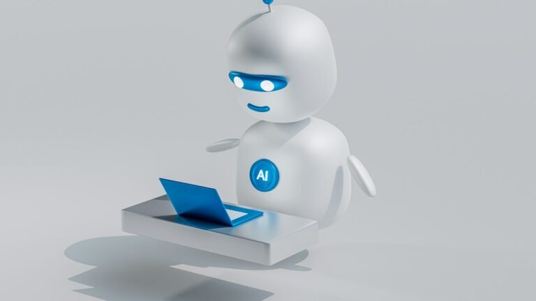 AI assistant illustration working on a laptop